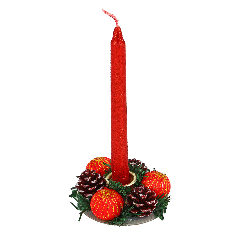 Набор для украшения новогоднего стола со свечой и подсвечником - #3