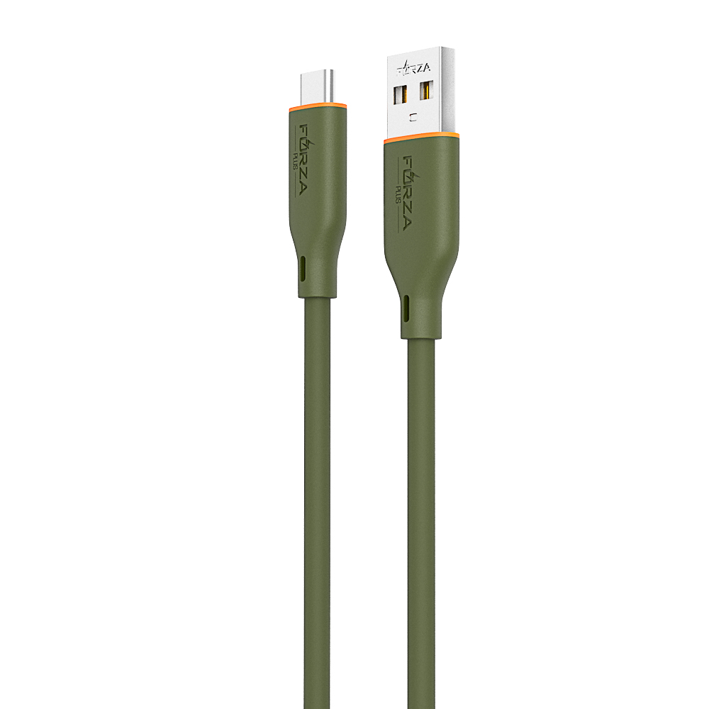 Кабель для зарядки USB(A)-Type C FORZA Олива, 1м, быстр зарядка 3А, QC, PD 20Вт, силикон., оливковый - #3