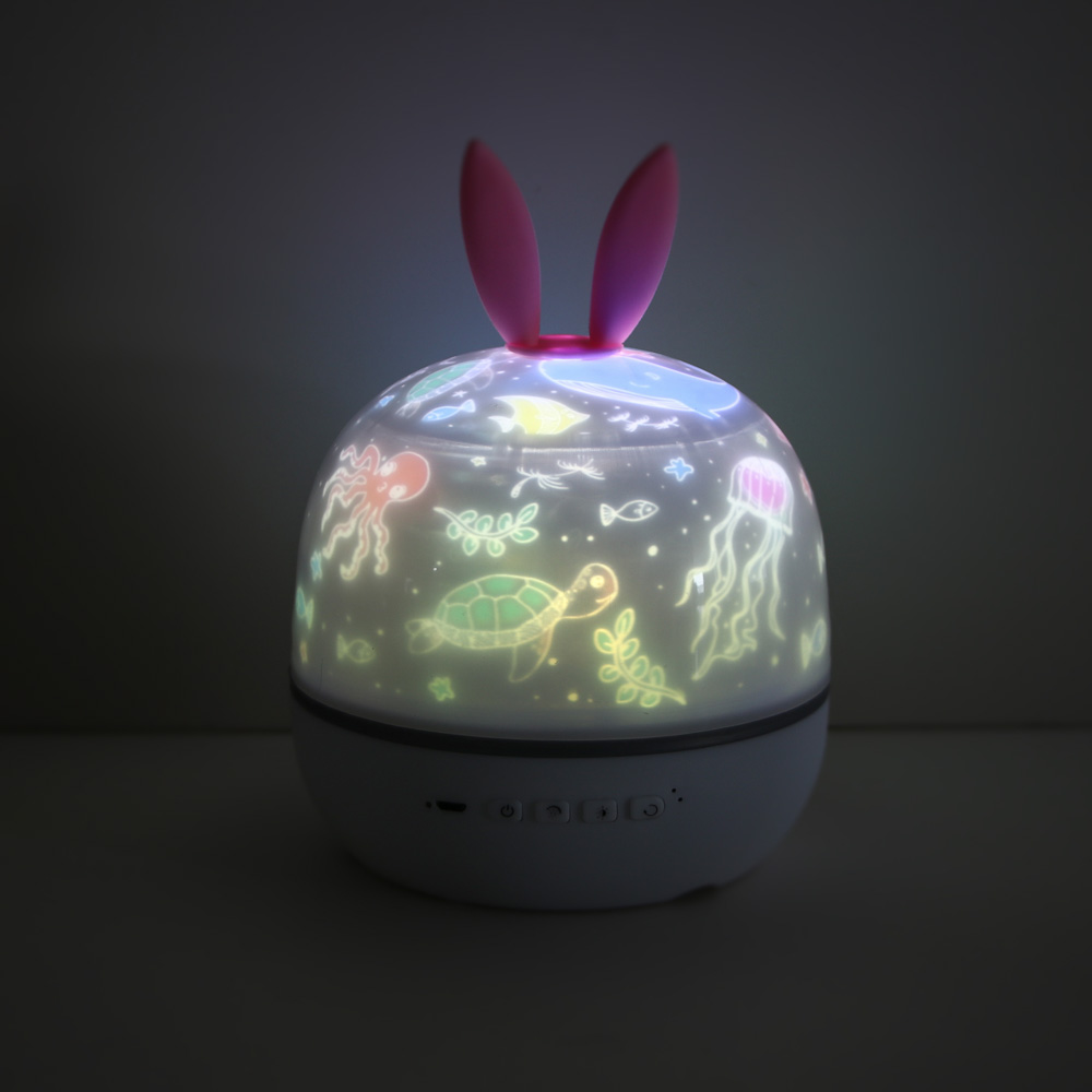 Светильник-ночник проектор BY Зайка, колонка Bt 3Вт, 6 проекций, акб. 1200mAh, USB 5В, пульт, белый - #10