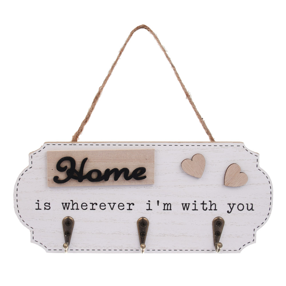 Ключница открытого типа HOME на 3 крючка, 23,5х10,3х3 см, МДФ, металл - #1