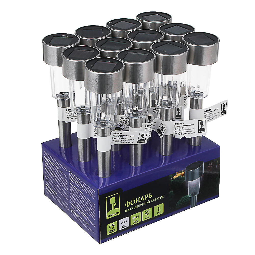 INBLOOM Фонарь на солнечной батарее, 30х4.7см, 1LED, белый, 1.2V 40mAh Ni-MH, пластик, нерж.сталь - #5