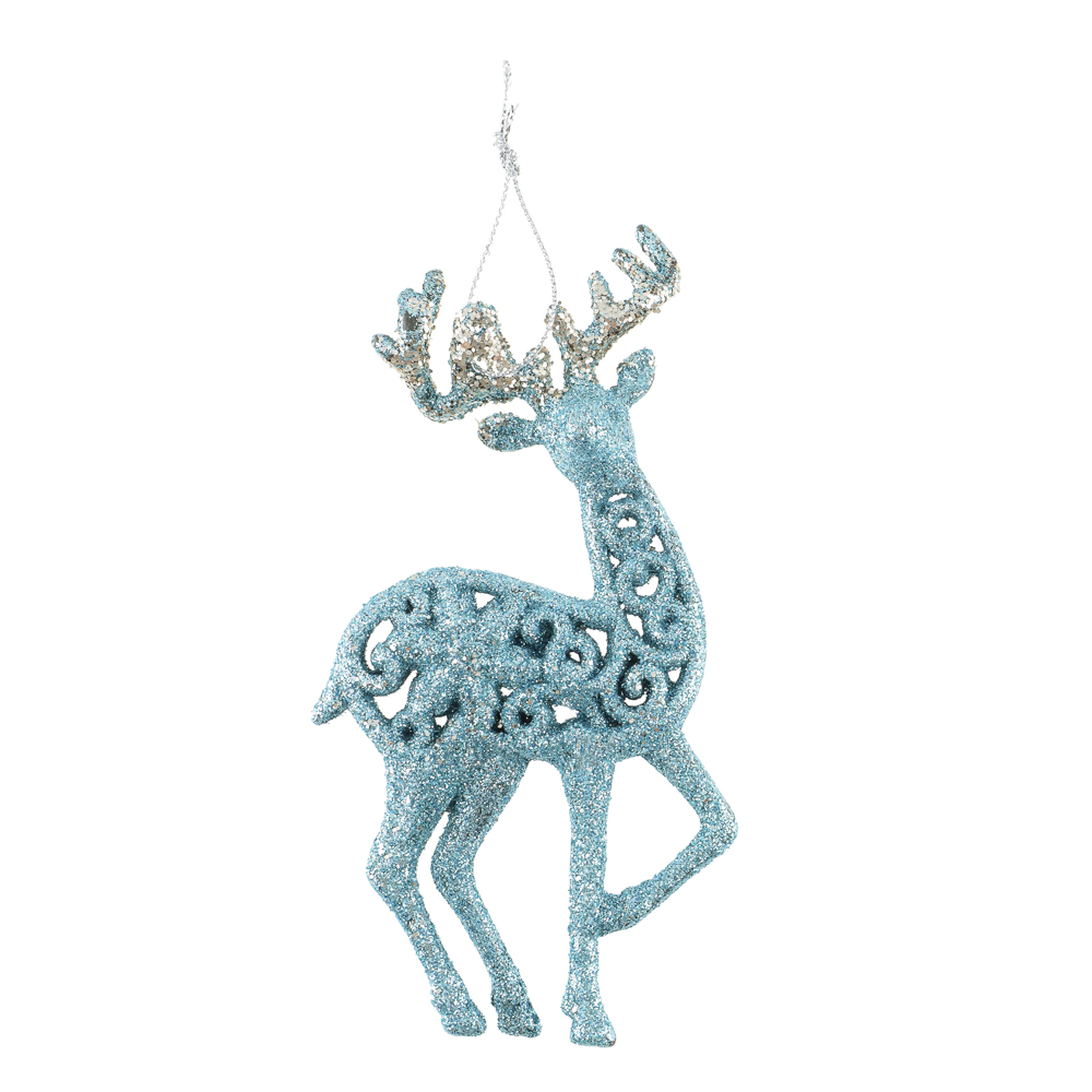 СНОУ БУМ Подвеска декоративная "Олень" 14 см, пластик, глиттер, голубой, 2 дизайна - #2