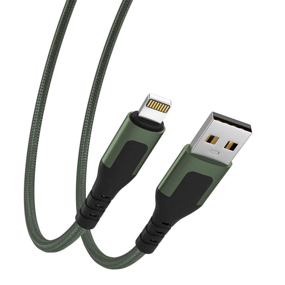 BY Кабель для зарядки Satiny iP, 1,5м, Быстрая зарядка 2.4А, 12W, тканевый, зеленый - #5