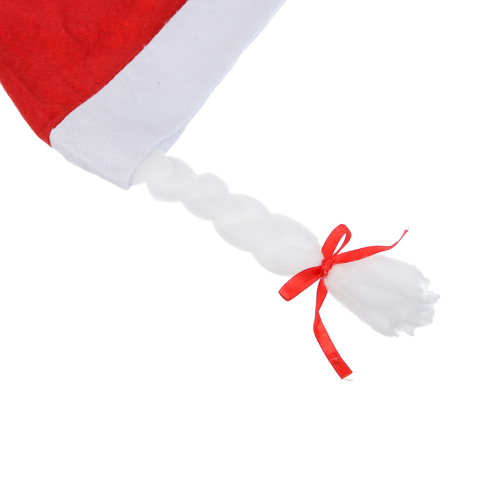 СНОУ БУМ Колпак новогодний с косами, 27x35см, полиэстер, красный - #4