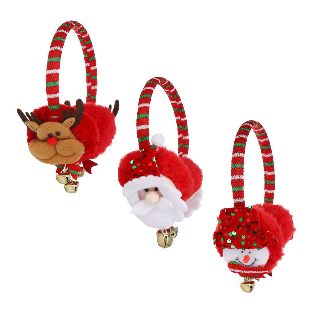 СНОУ БУМ Ободок-наушники с новогодними персонажами, диаметр 13,5см, пластик, полиэстер, 3 дизайна - #1