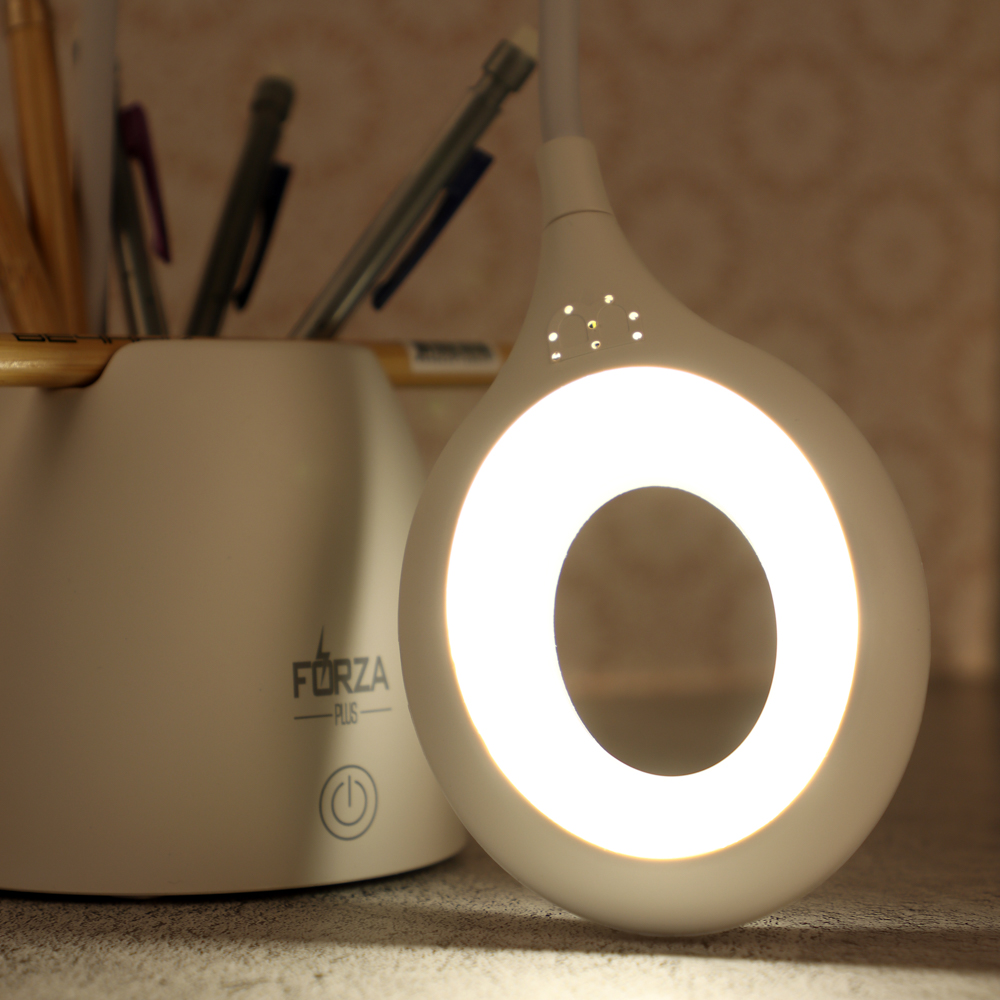 FORZA Лампа настольная, 16 LED, 6W, 600Lm, питание USB, с подставкой, кабель 1.5м, пластик, белая - #13