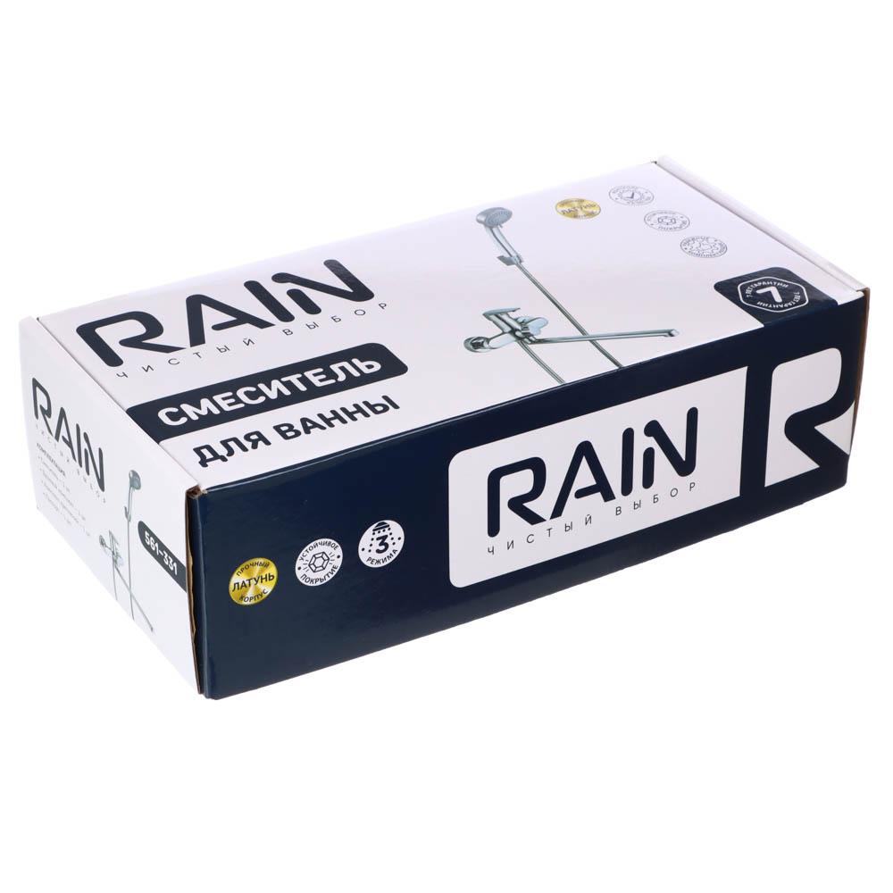 RAIN Смеситель для ванны Гранат, прямой излив 35см, душ. набор, картридж 35мм, латунь, хром - #11