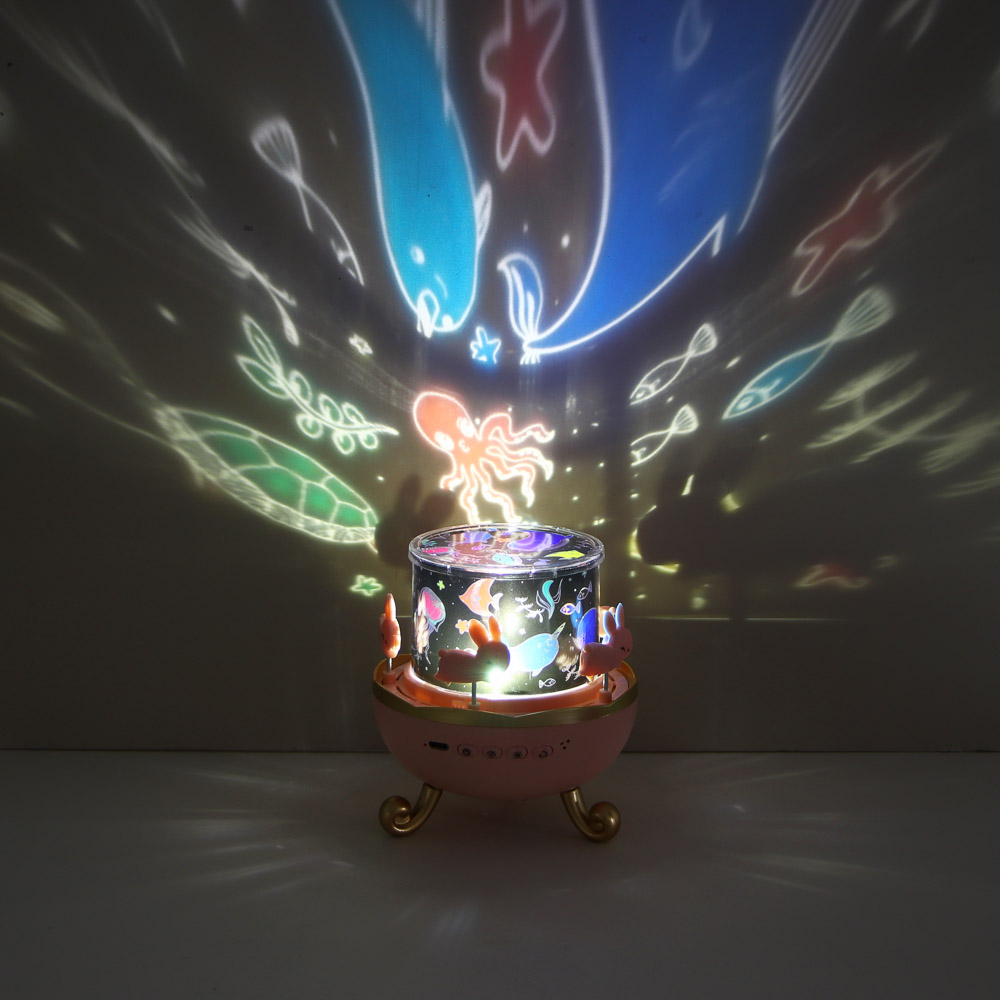 Светильник-ночник проектор BY Карусель, 6 проекций, акб. 1200mAh, USB 5В, розовый - #9