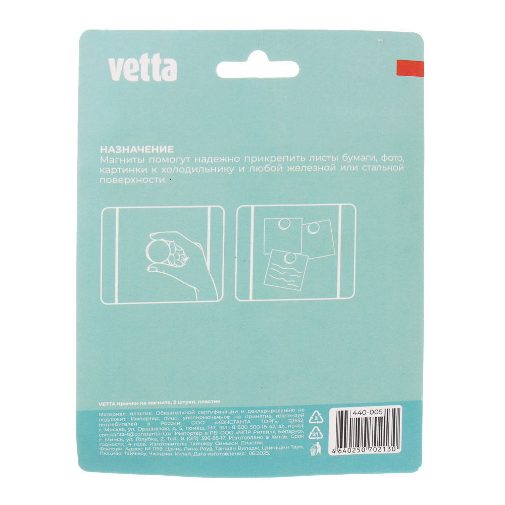VETTA Крючки на магните, 3шт, пластик - #6