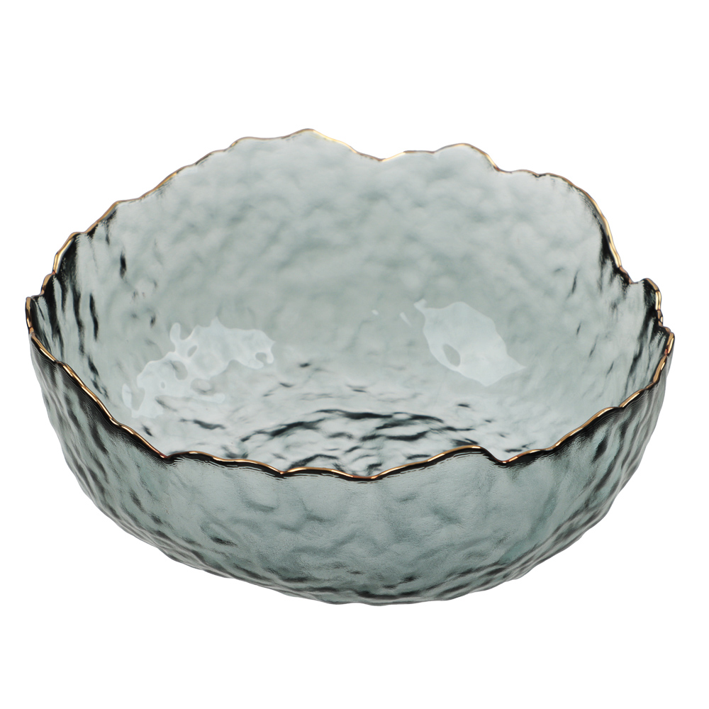 MILLIMI Салатник 17x16,5x7,5см, стекло, серый с золотой каймой - #2