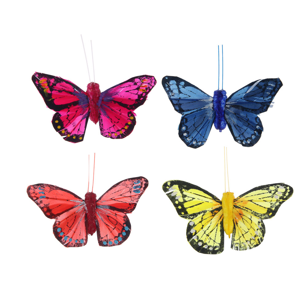 Бабочка декоративная на прищепке тм INBLOOM, набор 2шт, 8 см, перо, металл - #1