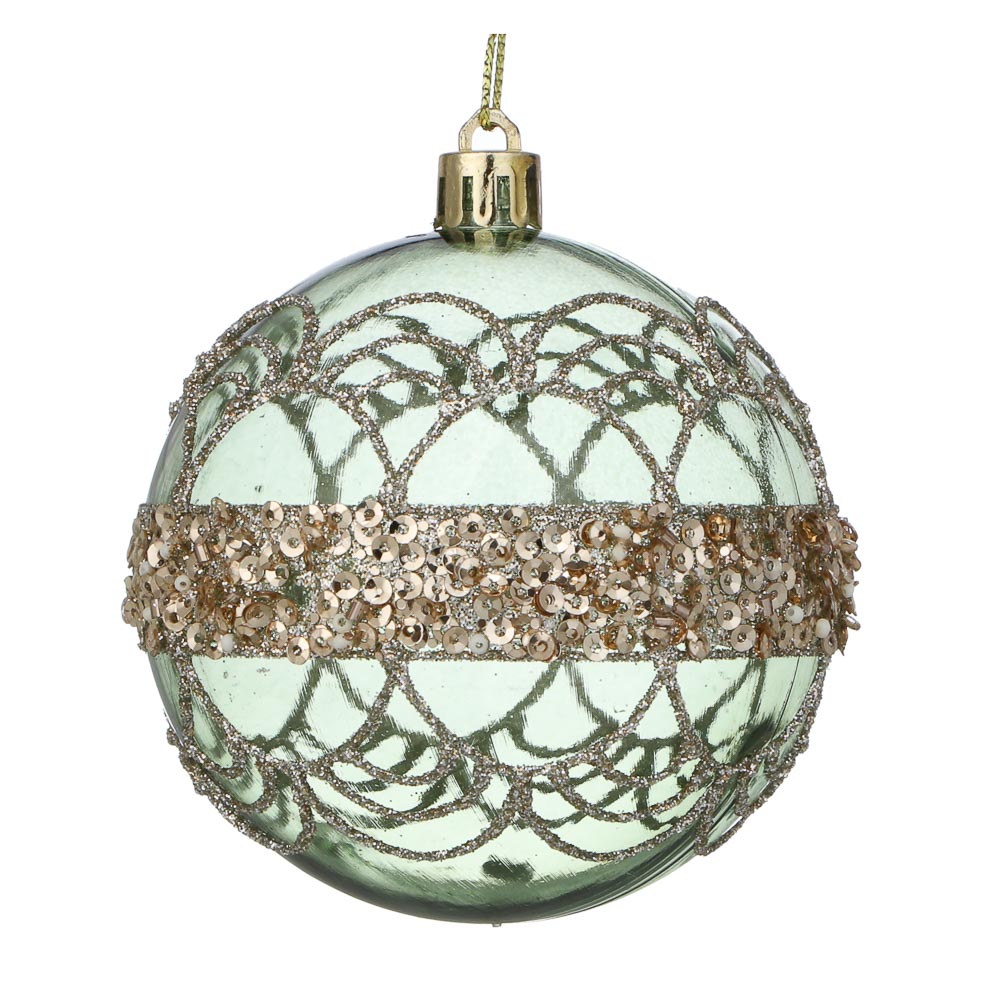 СНОУ БУМ Шар пластик 8 см, зеленый, прозрачный с узором - #1