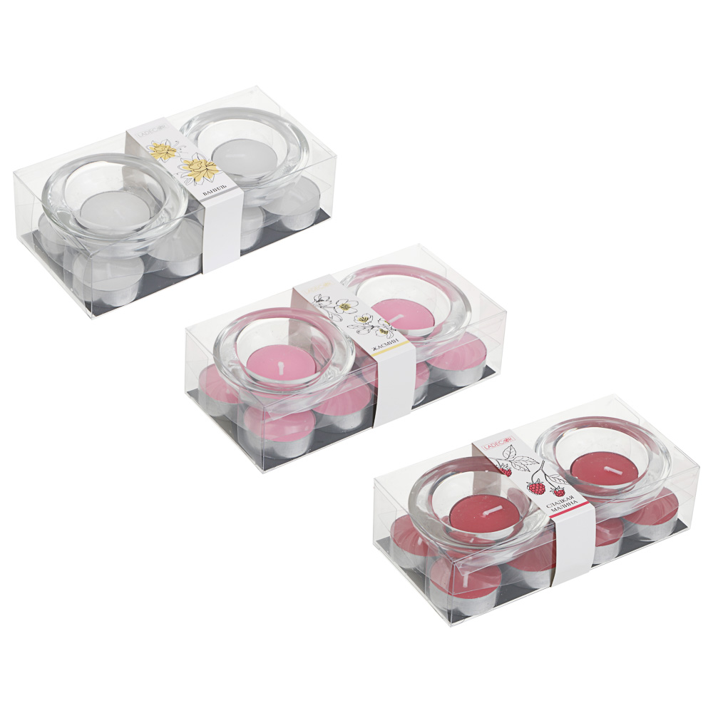 LADECOR Набор ароматических свечей с подсвечниками, (10+2), стекло, парафин, 4 аромата - #1