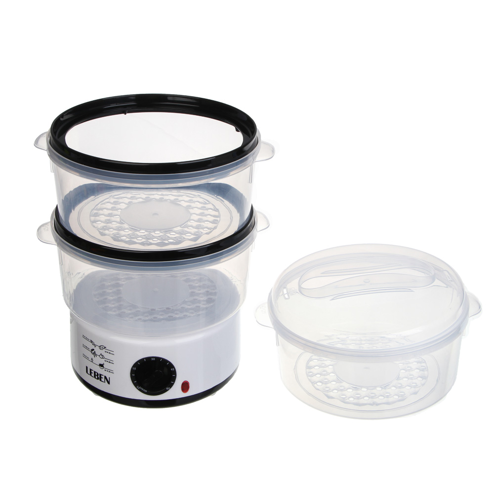 LEBEN Пароварка-мантоварка электрическая 800Вт, 3 яруса, 7,5 л, таймер, 220В - #5