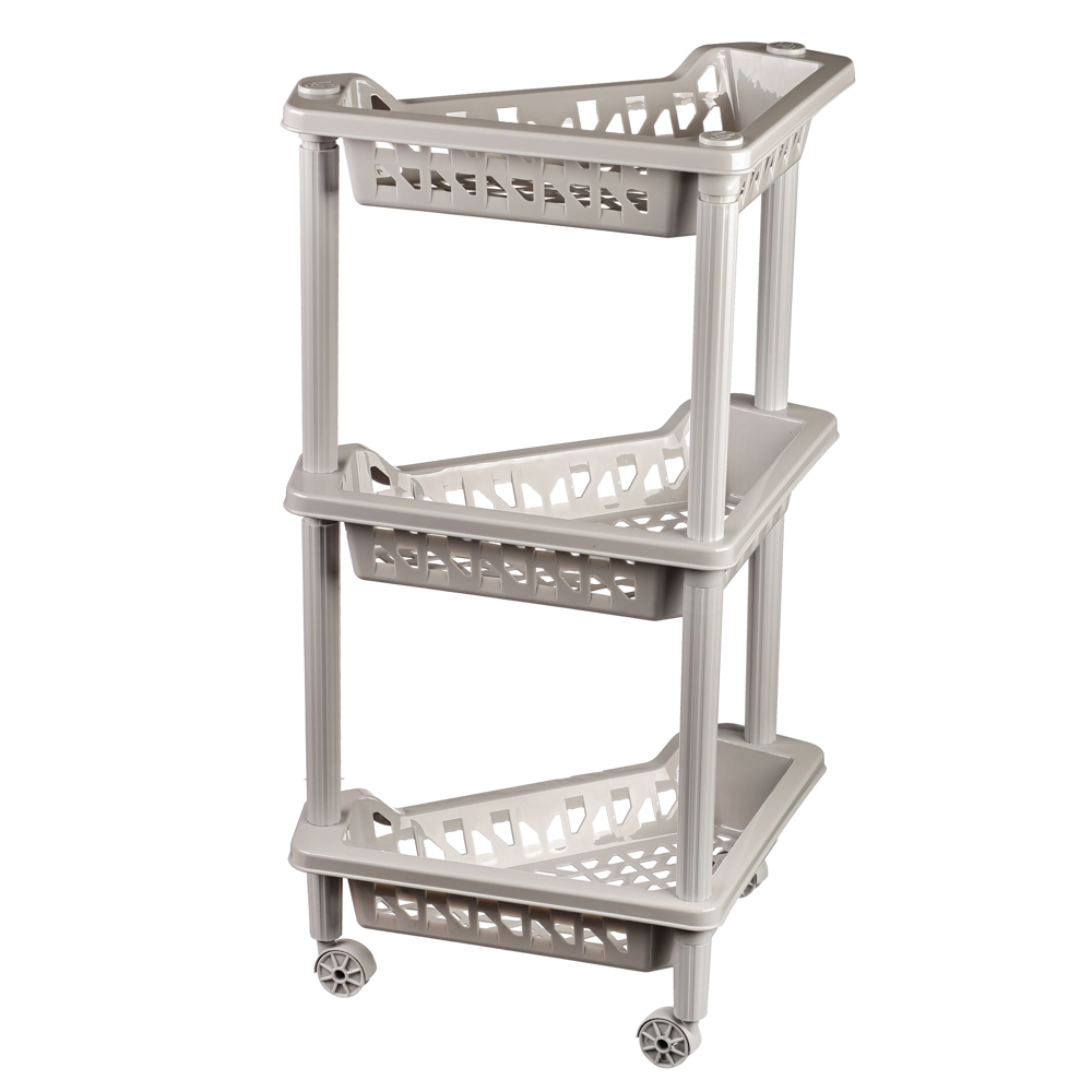 Этажерка на колесиках угловая, 3 полки, пластик, 54x27x61см, св-сер. - #1