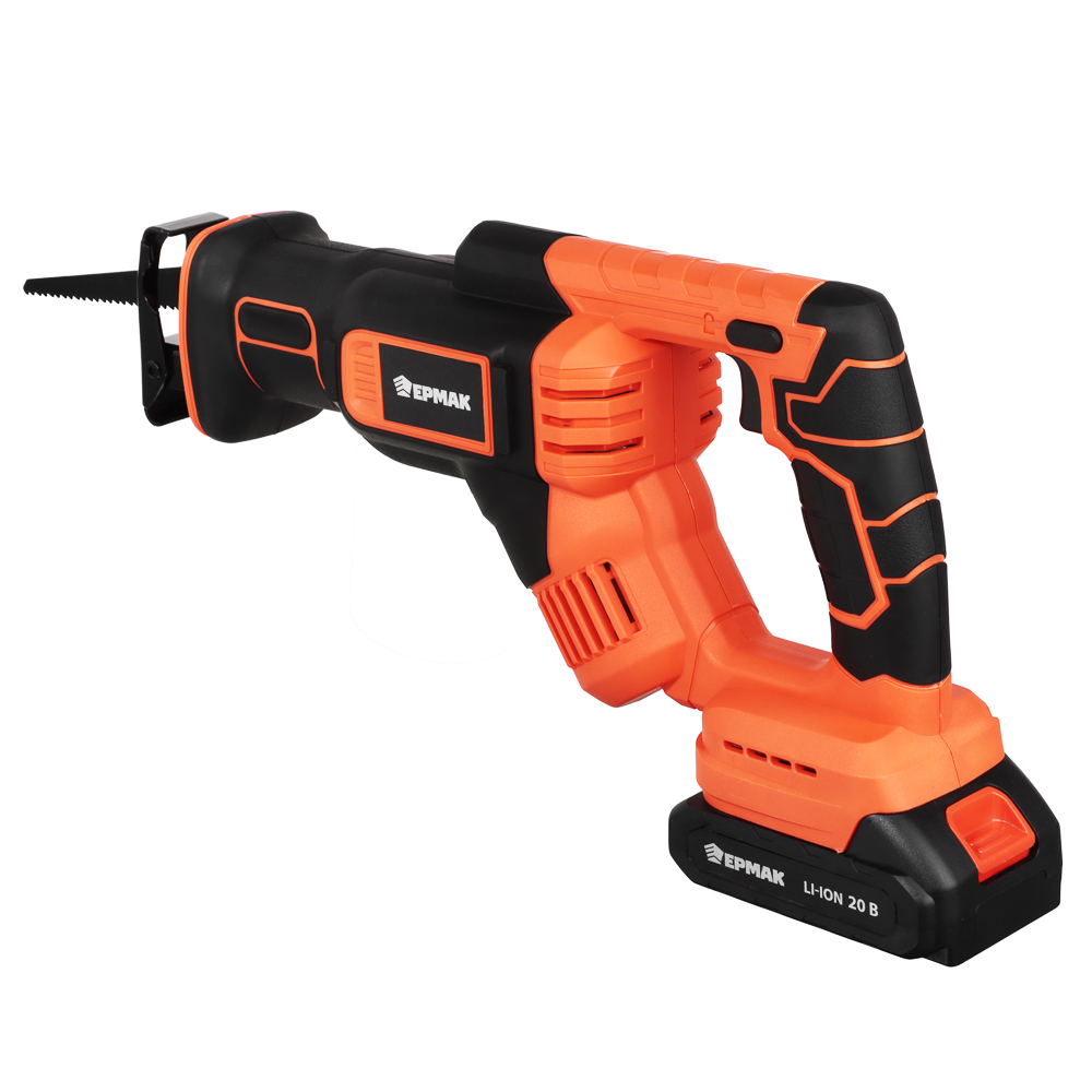 ЕРМАК Пила сабельная на АКБ 20В, 2,0А Li-ion (1шт) з/у, 0-3000 ход/мин, 150мм глуб,реза дер, (ONE) - #7