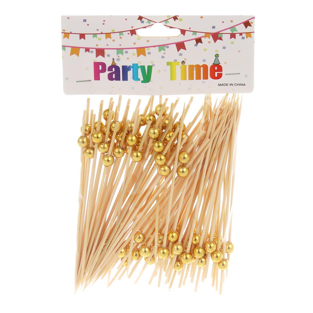 Fntastic Шпажки "Золотая жемчужина", 100 шт, 12 см, бамбук, пластик - #4