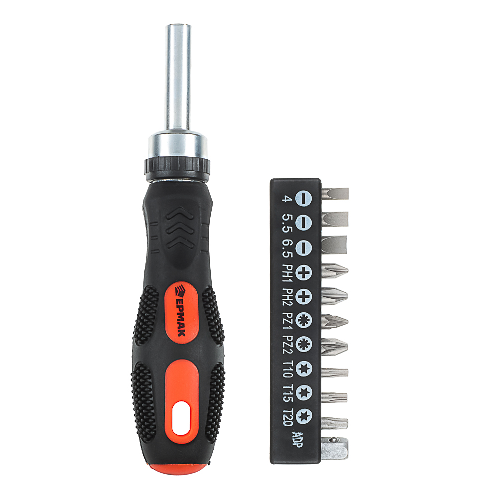 ЕРМАК Отвертка реверсив.,адаптер 1/4,биты:SL4,SL5.5,SL6.5,PH1,PH2,PZ1,PZ2,TORX10,TORX15,TORX20,сталь - #1