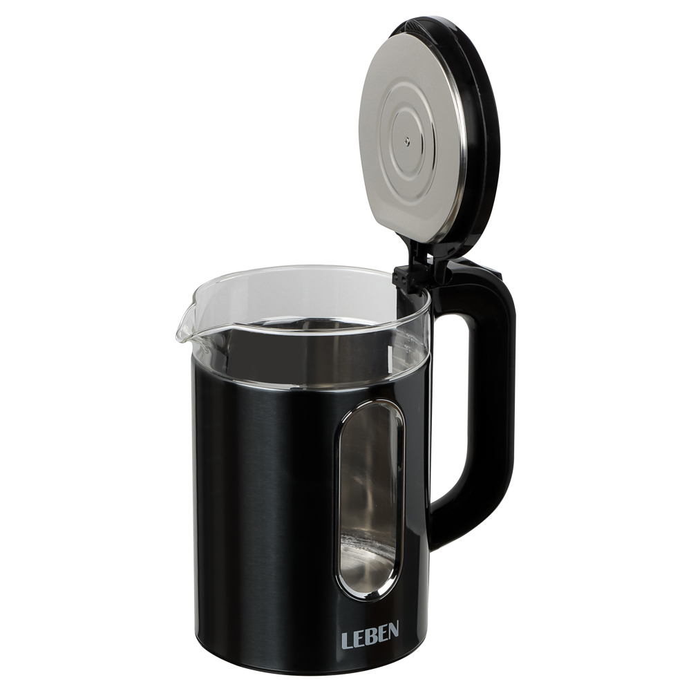 LEBEN Чайник электрический 1,8л, 1500Вт, стеклянная колба, металл, пластик, серый - #5