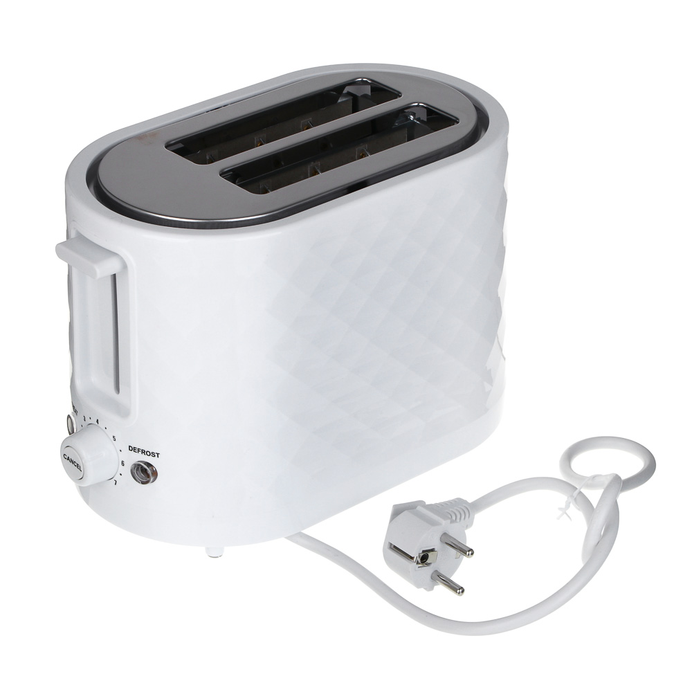 LEBEN Тостер, 650 Вт, 2 слота, режим разморозки, поддон для крошек, пластик, металл, белый - #5