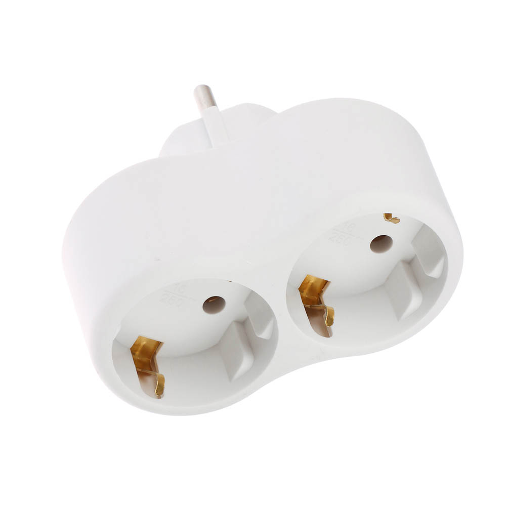 Разветвитель 2 гнезда Intro, евро, с заземлением, 16А, 250В, TR2e-W, белый - #1