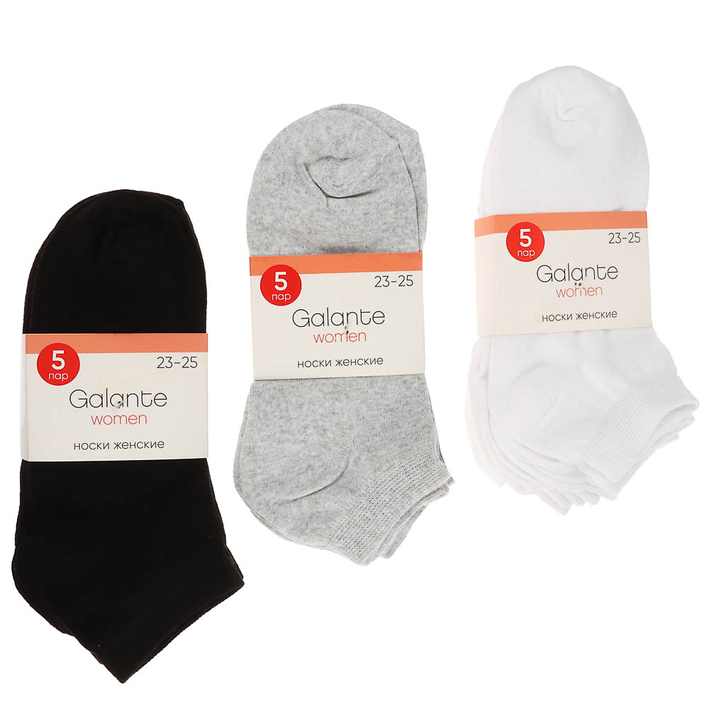 Набор носков 5 пар, укороченные, GALANTE, р. 23-25, 80% хлопок, 17% п/а, 3% эластан, цвета в ас-те - #6