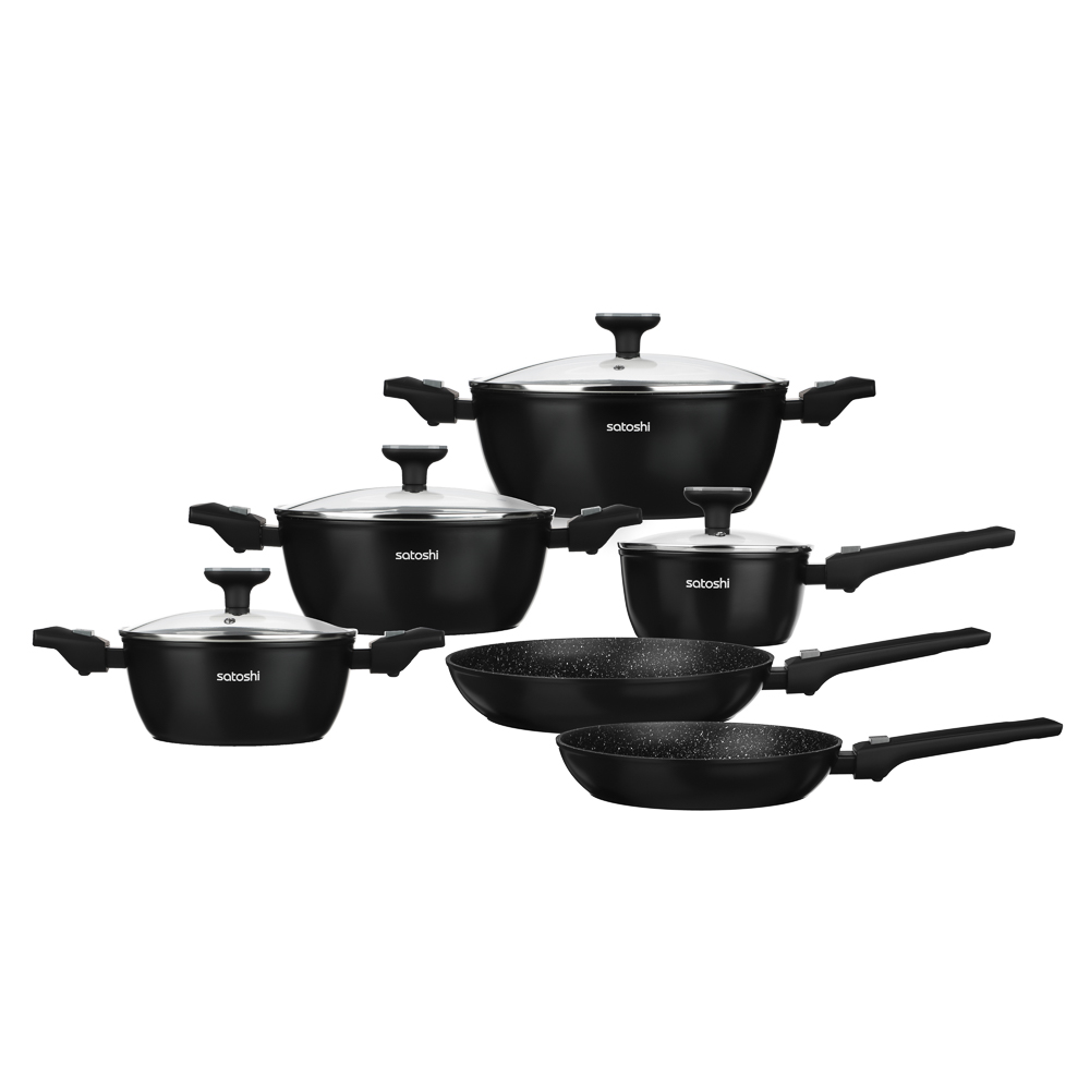 SATOSHI Оникс Наб. посуды 19пр, кастр. 20/24/28см 2,3/3,8/5,7л.,ковш 16см/1,3л., сковор. 24/28см,инд - #1