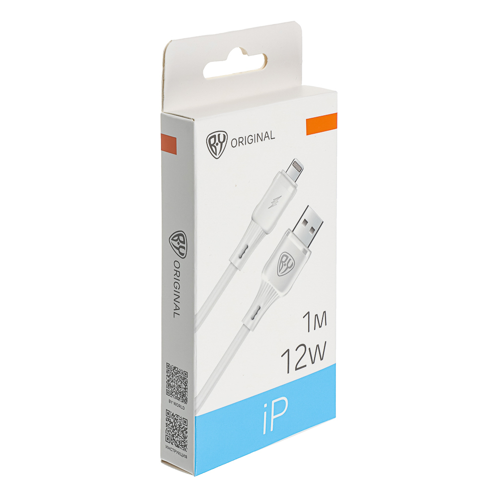 Кабель для зарядки USB(A)-iP BY Twist, 12Вт, 1 м, 2.4A, гибкий силикон, белый - #2
