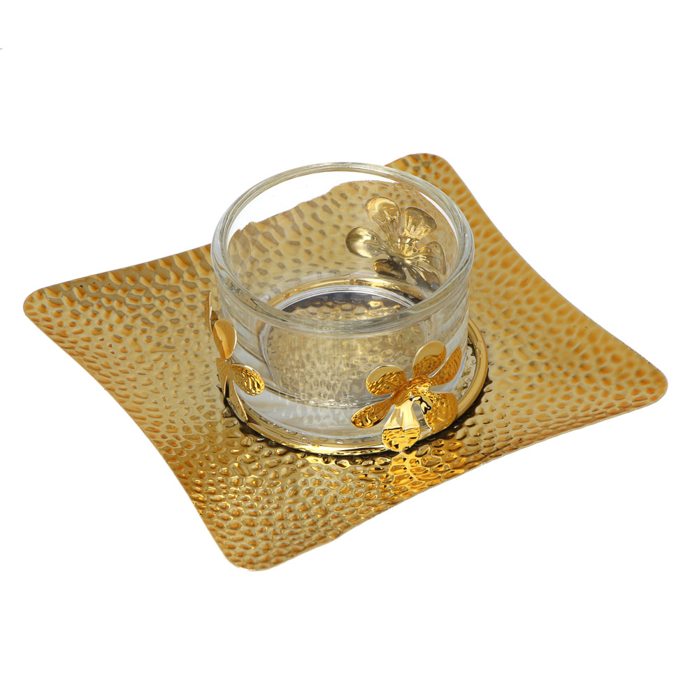 Подсвечник металлический со стеклянным стаканом для одной свечи, 10х10х3 см, арт.2 - #1