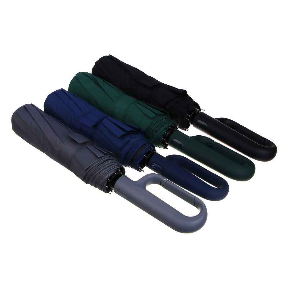 Зонт автомат, усиленный, ручка-карабин, стекловолокно, металл, пластик, ПЭ, винил, d103см, 10 спиц - #6