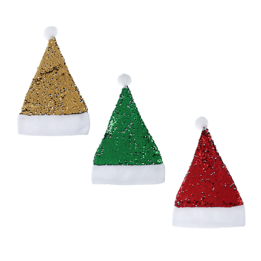 СНОУ БУМ Колпак новогодний с двусторонними пайетками, 28х42см, полиэстер, 3 дизайна - #1