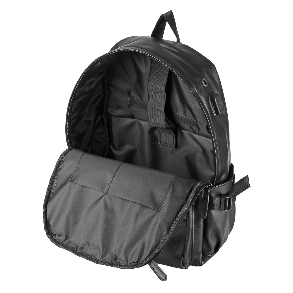 Рюкзак универсальный 42x30x12см, 1 отд., 5карм., бок.утяжки, USB-выход, отв.д/науш., иск.кожа, черн. - #5