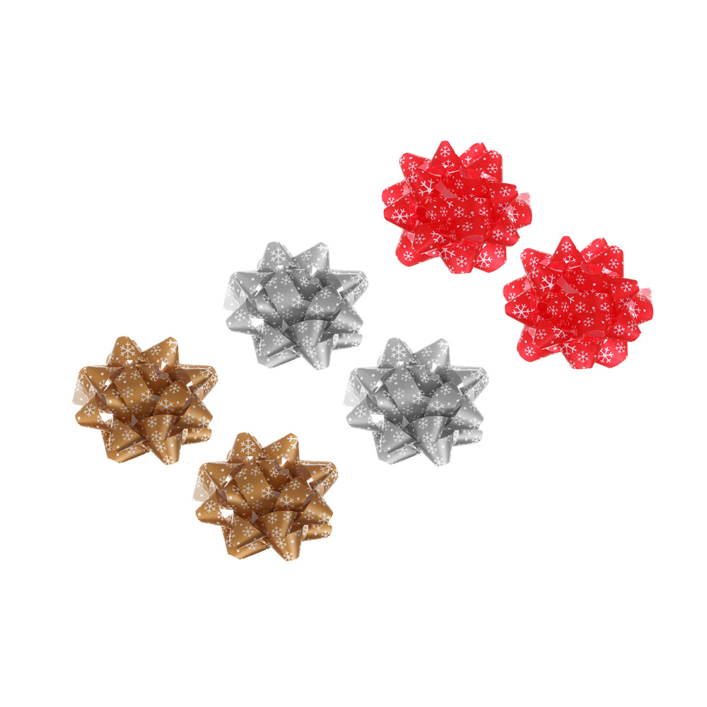 Набор бантов тм СНОУ БУМ принт снежинки, 10 см, 2 шт на подложке, ПП, 3 диз. - #1