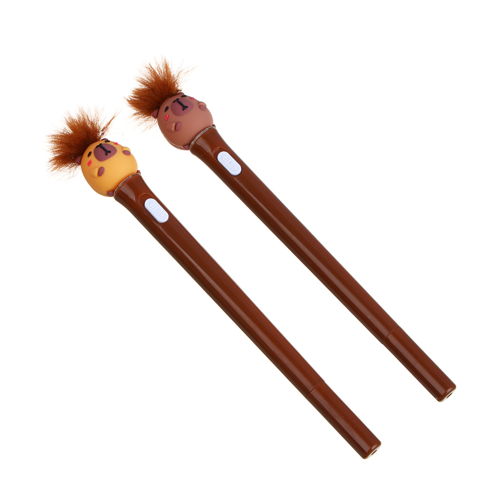 Ручка шариковая синяя с подсветкой и фигуркой "Капибара", 2 дизайна, шоу-бокс - #1