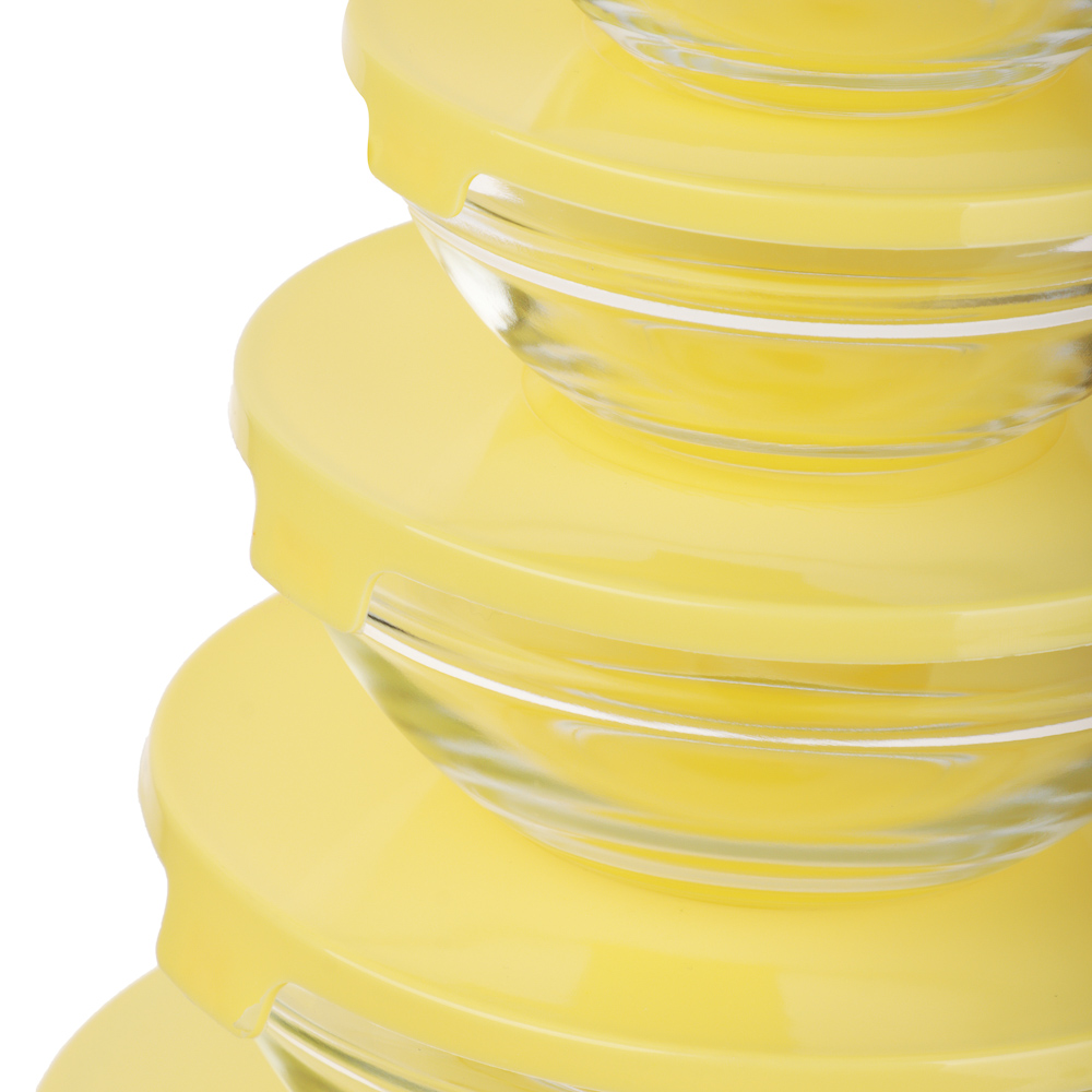 MILLIMI Набор салатников с крышкой 5 шт: 900/ 500/350/200/130 мл, стекло, пластик, желтый - #2