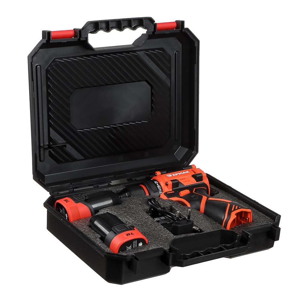 Дрель-Шуруповерт, тм ЕРМАК, аккумуляторная бесщеточная, в кейсе, 2 АКБ, 18в/2А, короткий корпус - #11