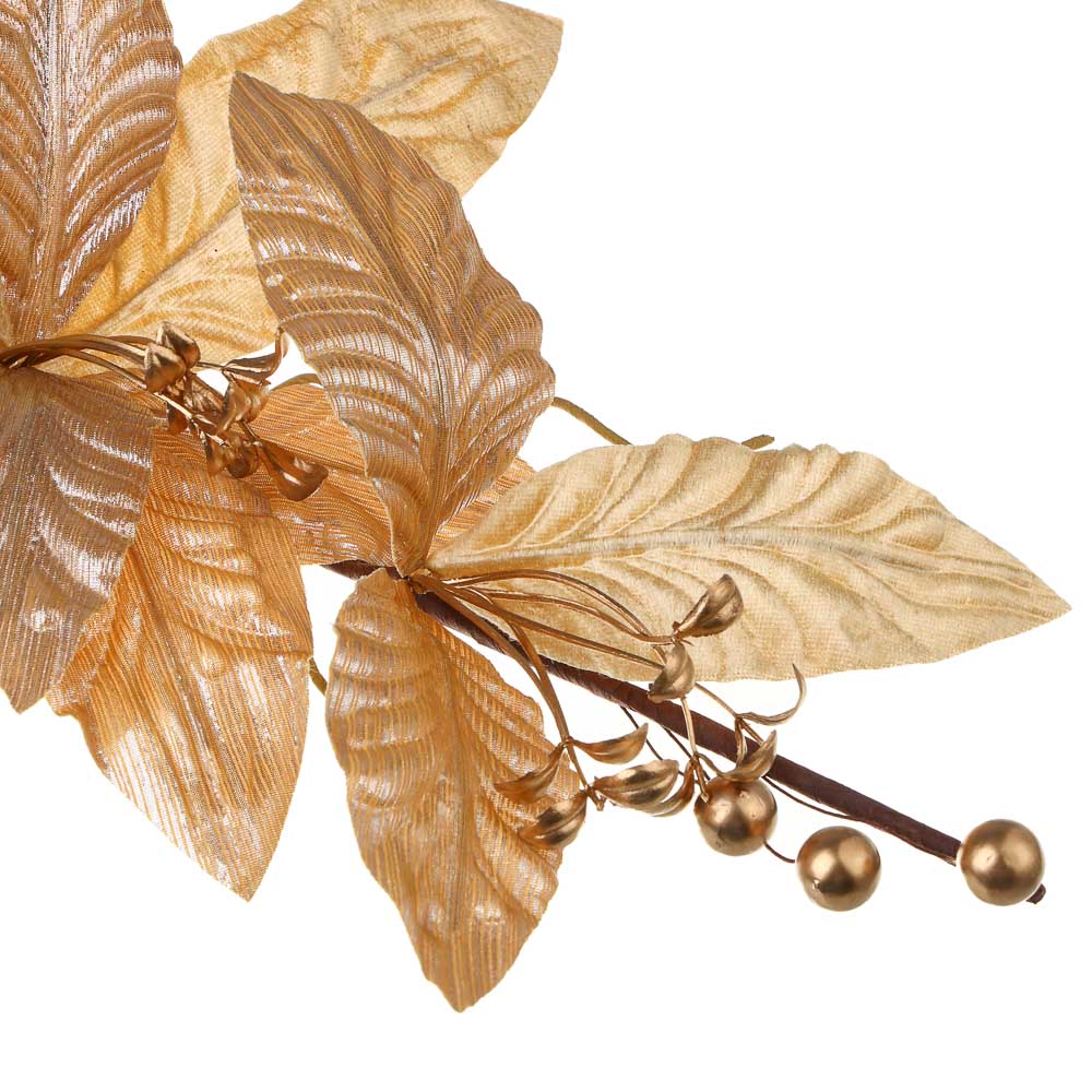 СНОУ БУМ Цветок декоративный на ветке 53x28 см, полиэстер, металл, золото - #2