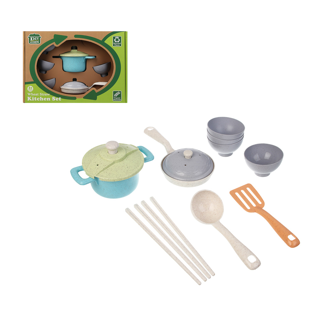 ИГРОЛЕНД Игровой набор посуды "Экопластик", 14 предметов, пластик, 29х10х20 см - #1