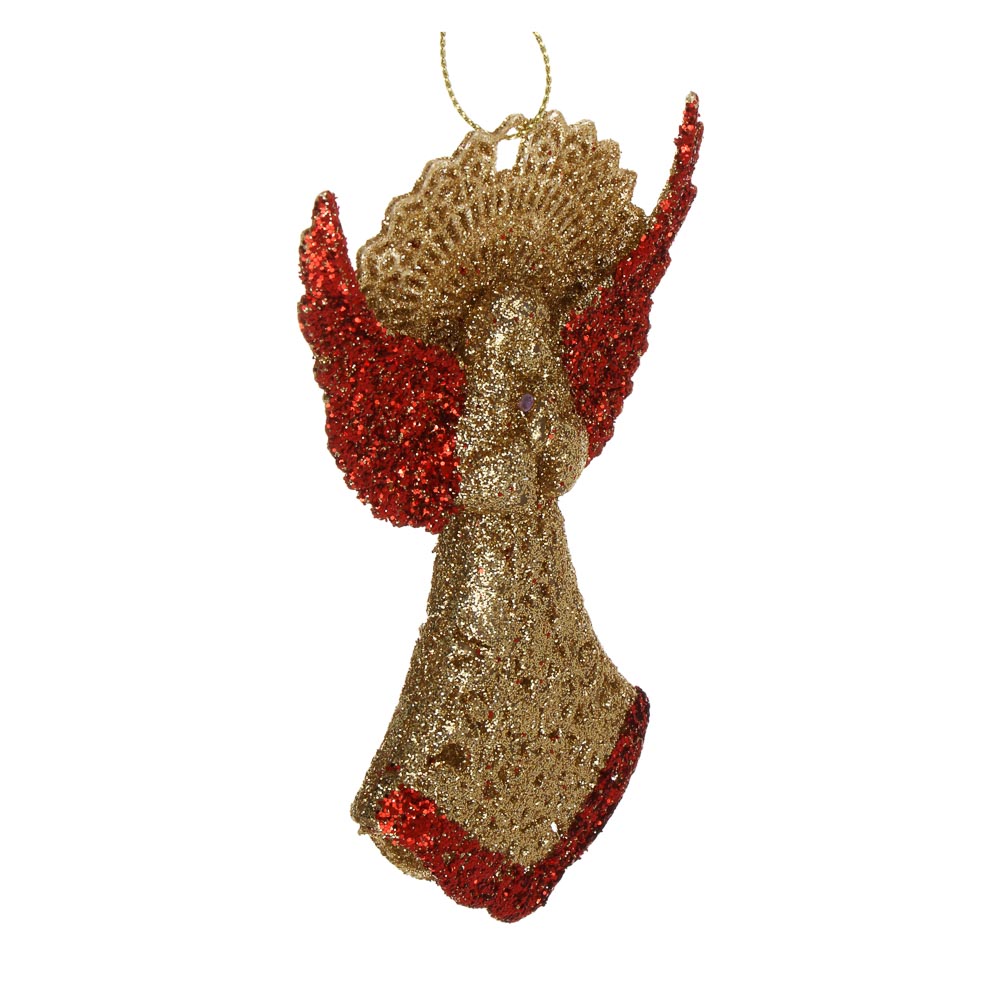 СНОУ БУМ Подвеска декоративная "Ангел" 13 см, пластик, глиттер, золото, красный - #2