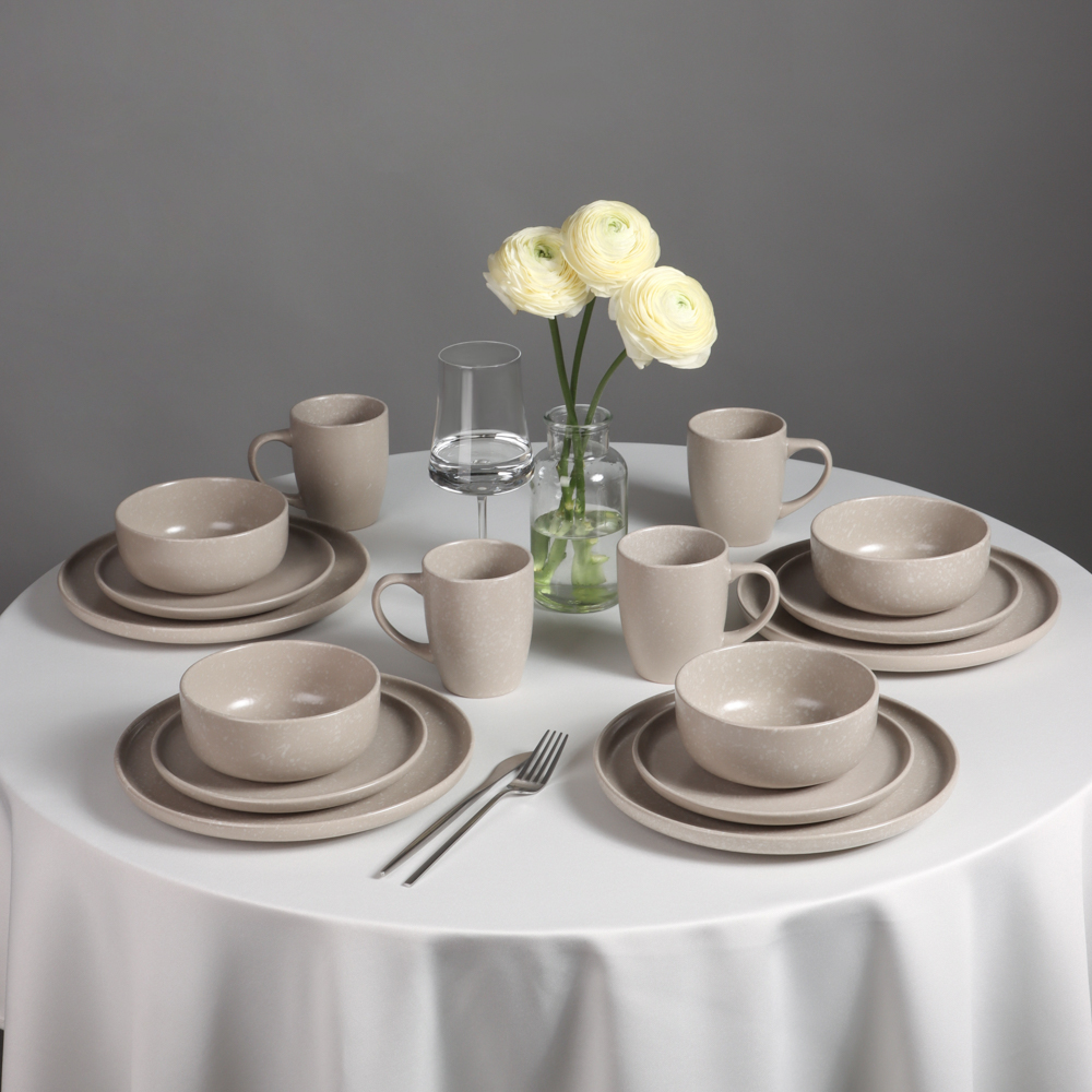 MILLIMI Набор стол.посуды 16пр(тар26см*4, тар20см*4, салатн14см*4, кружка340мл*4) керамика, бежевый - #17