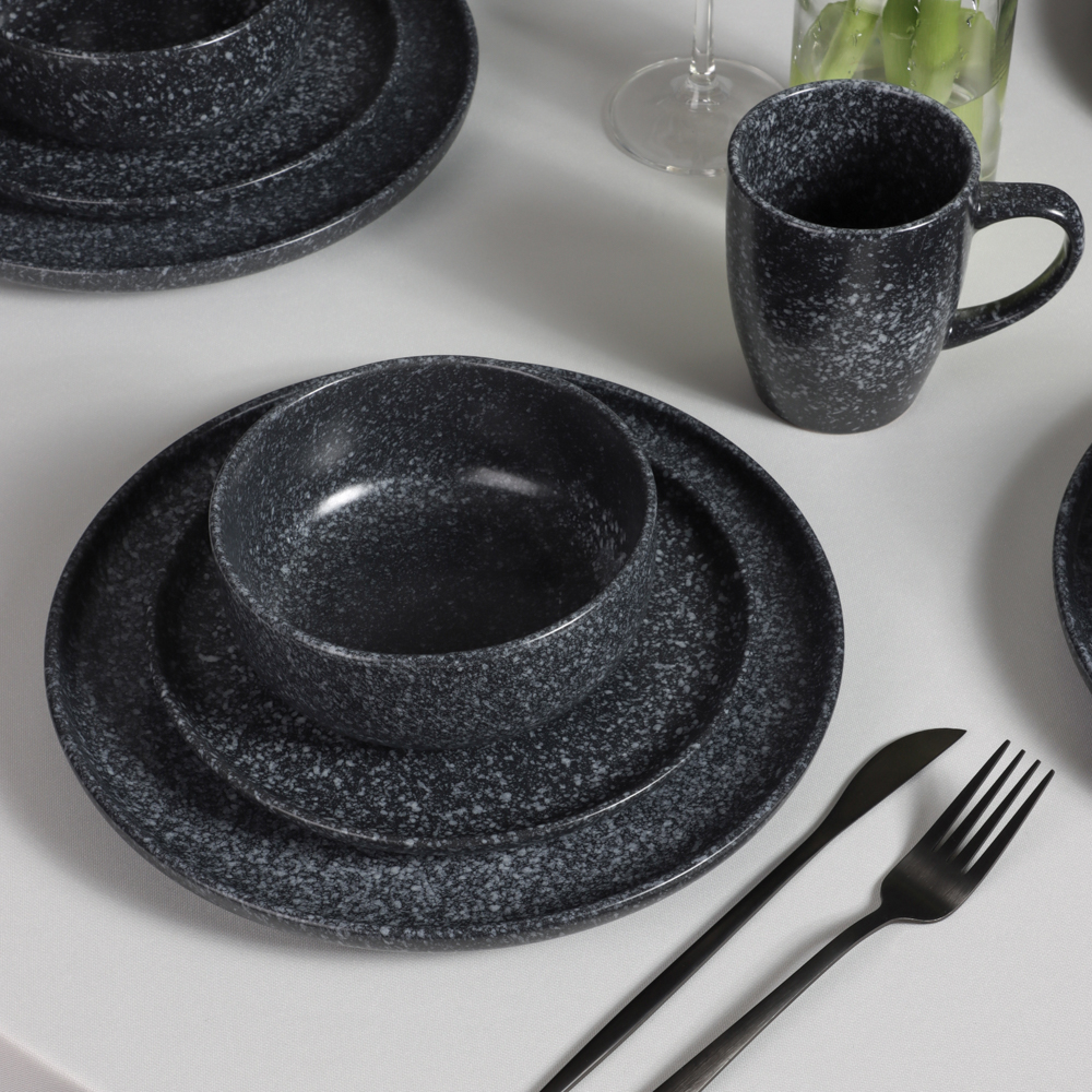 MILLIMI Набор стол.посуды 16пр(тар26см*4, тар20см*4, салатн14см*4, кружка340мл*4) керамика, черный - #3