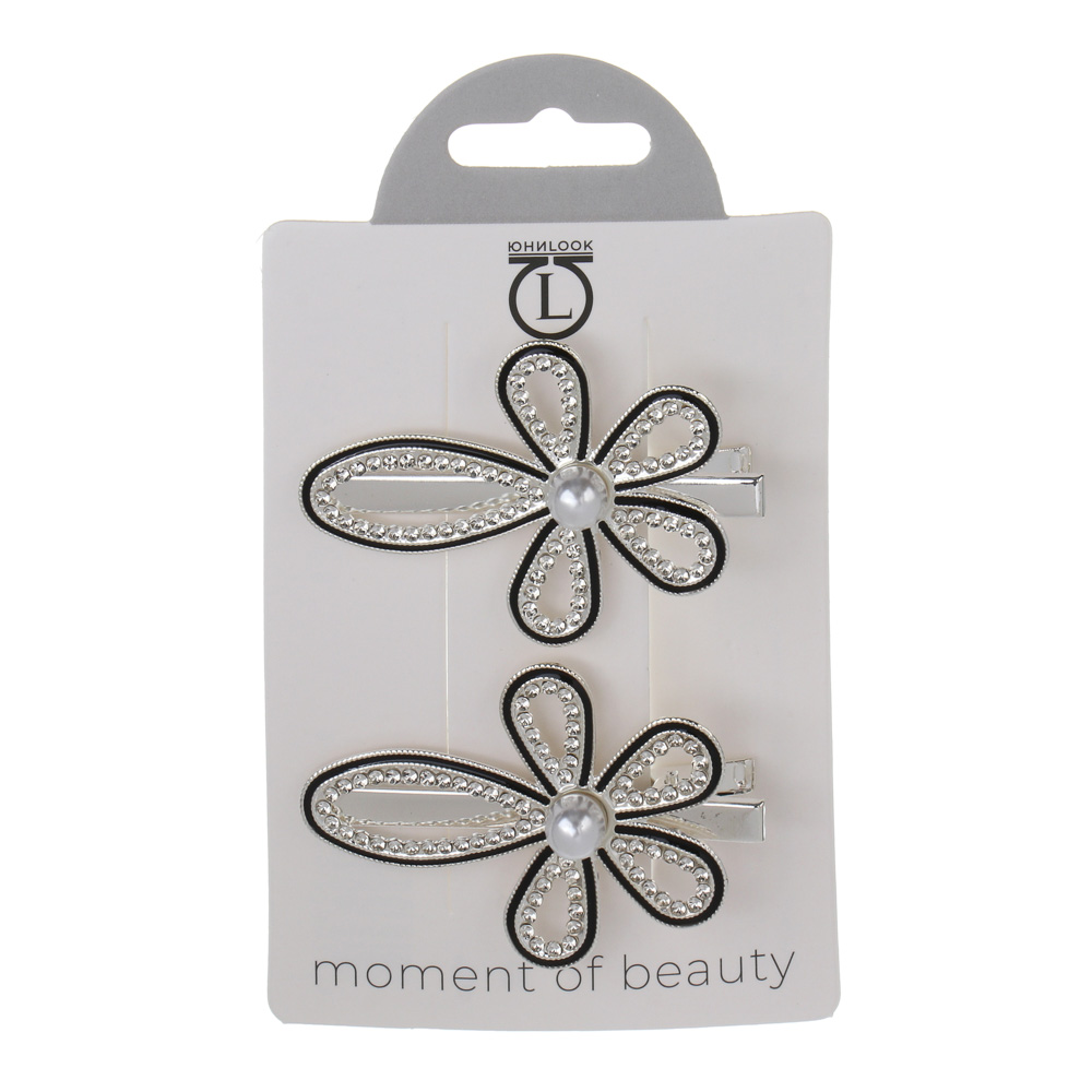 Зажим для волос со стразами 2шт, тм ЮНИLOOK, 6-7 см, металл, 6 дизайнов, #13 - #5