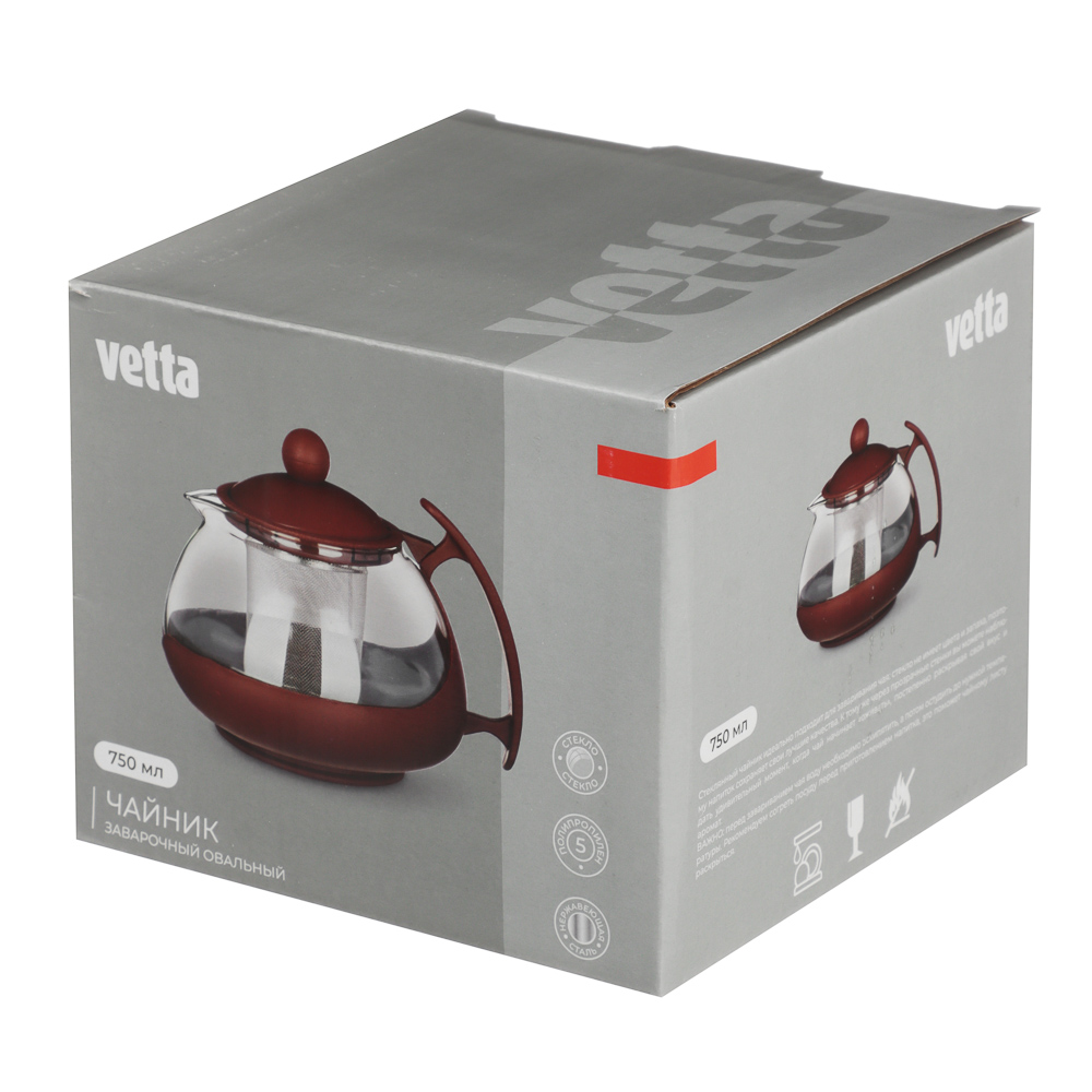 VETTA Чайник заварочный 750мл, овальный, ситечко из нержавеющей стали, стекло, полипропилен - #7