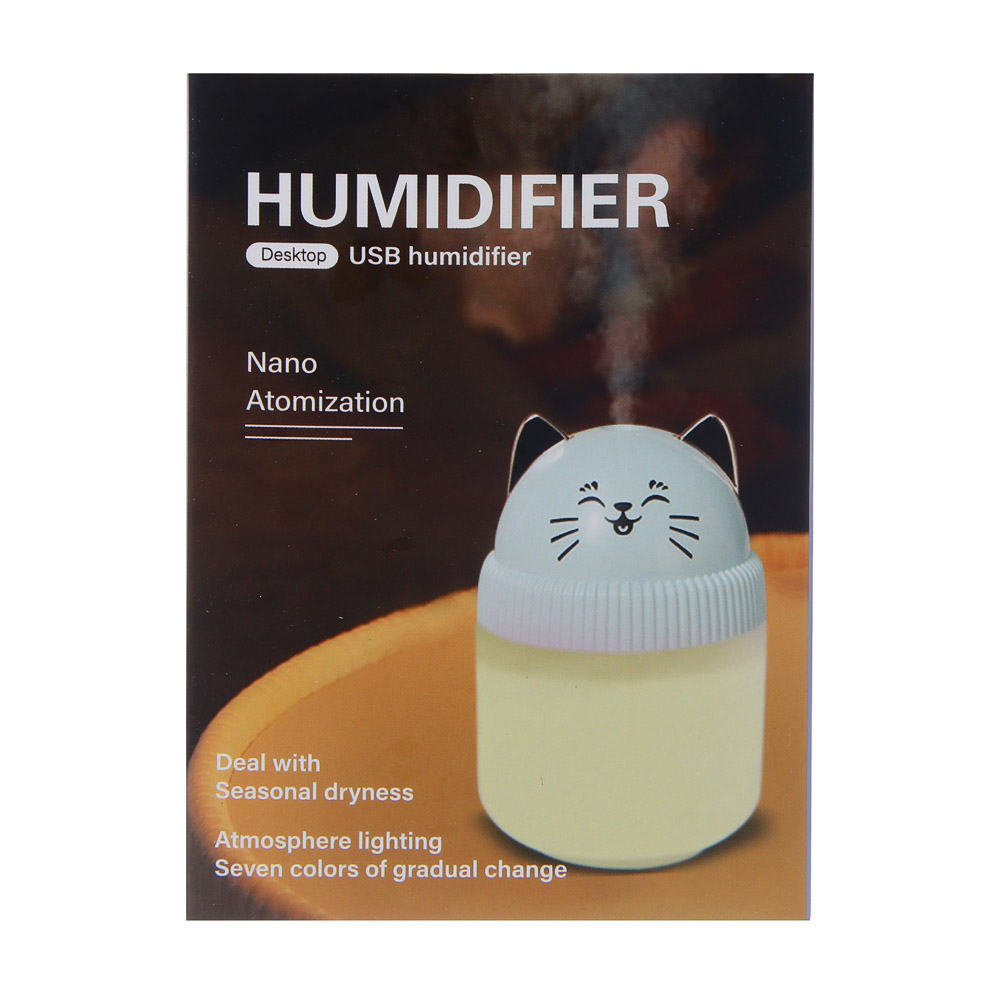 LEBEN Увлажнитель воздуха Котик, 220мл, подсветка, 11x8x8см, питание 5В/0.4А от USB, 2Вт - #11