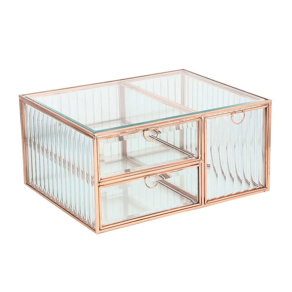 Органайзер для косметики, стеклянный, многоуровневый, с золотой отделкой, 25x20x24 см - #1