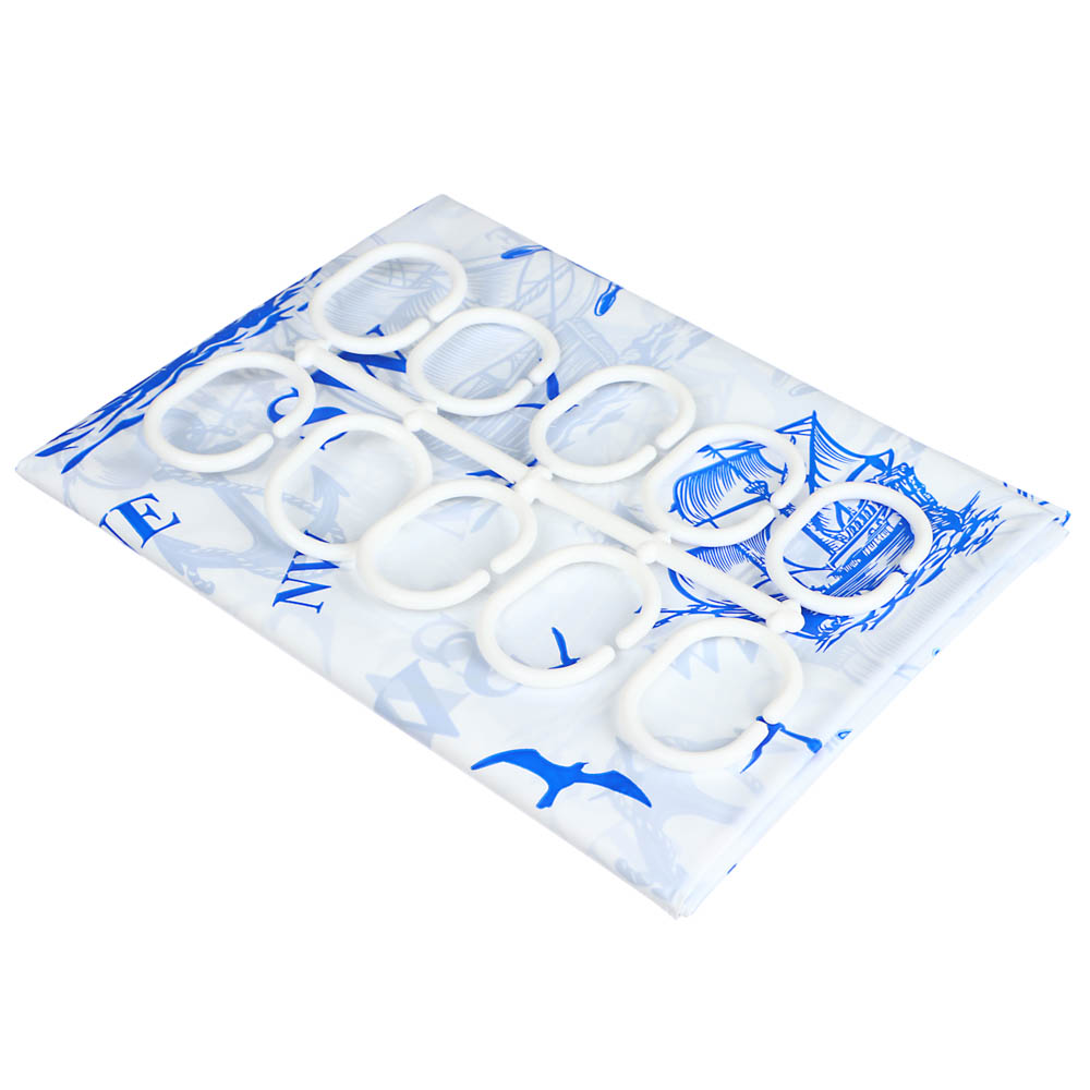 VETTA Шторка для ванной, ПВД, 180x180см, "Парусник", бело-синий - #3