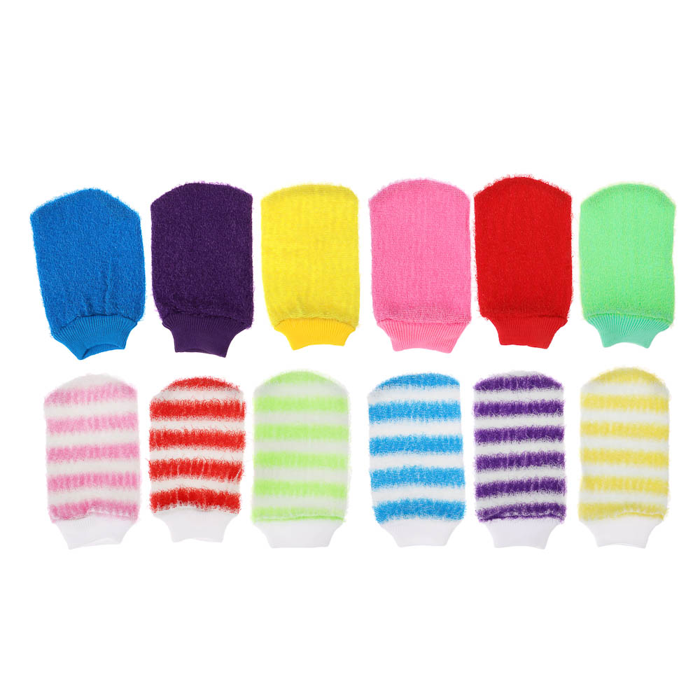 ЮL Мочалка рукавица банная с отшелушивающим эффектом, полипропилен,  11х19см, 6-12 цветов - #1