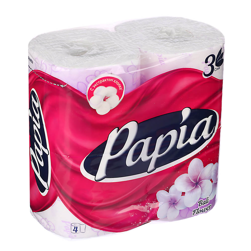 Туалетная бумага PAPIA "Балийский цветок", 3 слоя, 4 рулона - #1