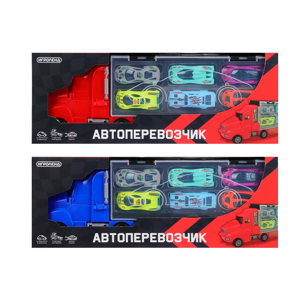 ИГРОЛЕНД Автоперевозчик, с запуском, 6 машинок, PP, 37х14,2х7,3 см, 2 дизайна - #3