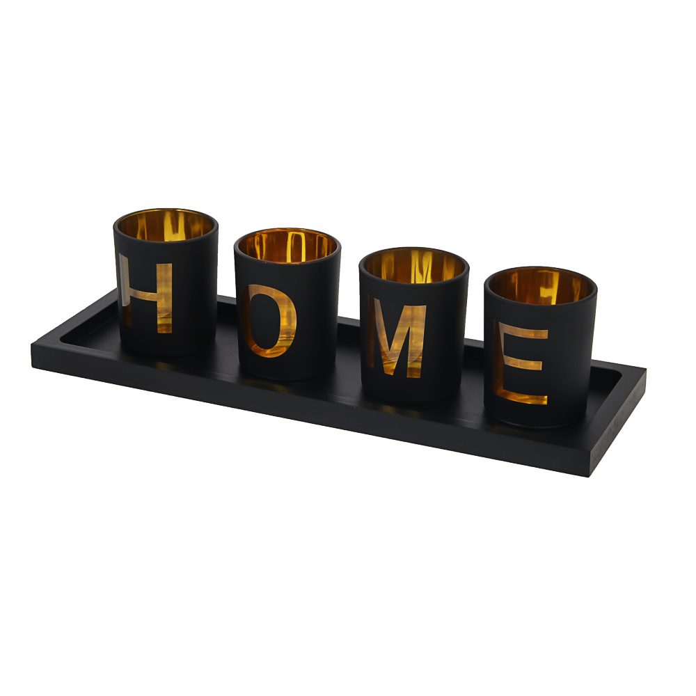 Набор подсвечников на подставке тм LADECOR 4 шт 6х6х7,5см, подставка 33,4х11,7х1,5см, стекло, дерево - #4